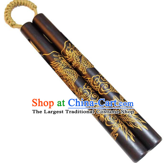 Top African Blackwood Nunchakus Chinese Martial Arts Nunchaku Handmade Kung Fu Carving Dragon Nunchaka