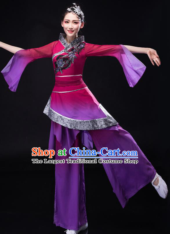 Chinese Folk Dance Costume Stage Performance Purple Outfit Yangko Dance Clothing Women Group Dance Dance Garments