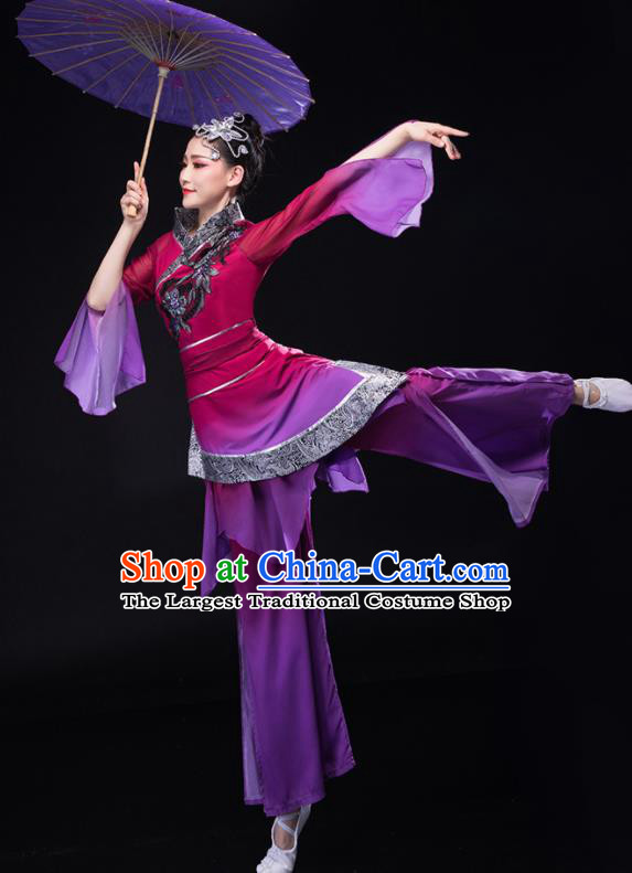 Chinese Folk Dance Costume Stage Performance Purple Outfit Yangko Dance Clothing Women Group Dance Dance Garments