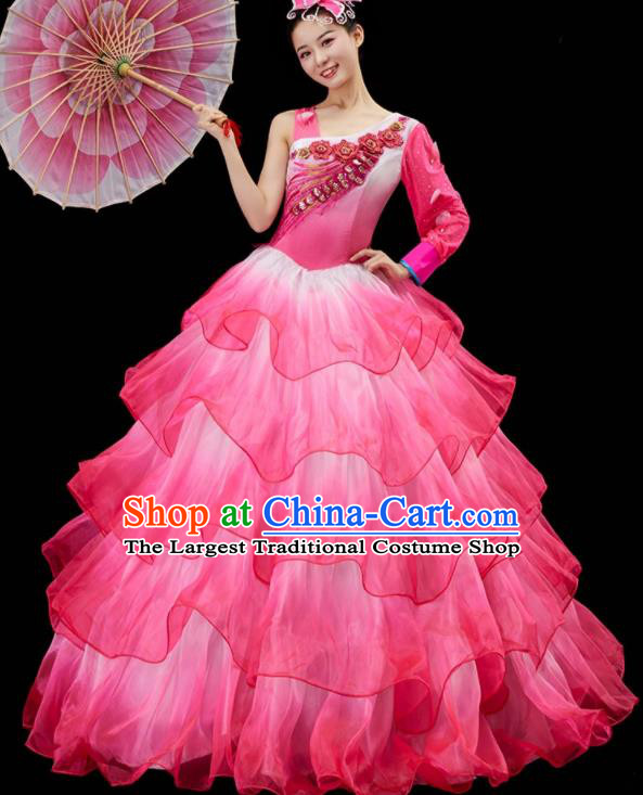 Top Modern Dance Clothing Spring Festival Gala Opening Dance Garment Women Chorus Costume Stage Performance Pink Dress