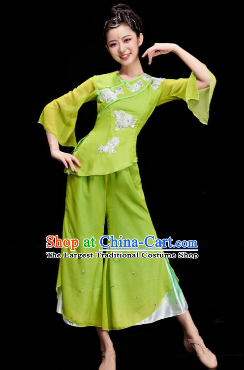 Chinese Folk Dance Costumes Stage Performance Green Outfit Fan Dance Clothing Women Yangko Dance Garments