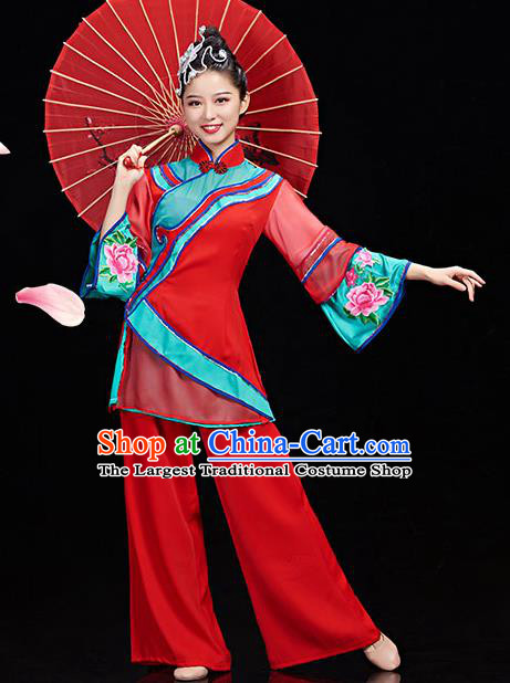 Chinese Women Yangko Dance Garments Folk Dance Costumes Stage Performance Red Outfit Umbrella Dance Clothing