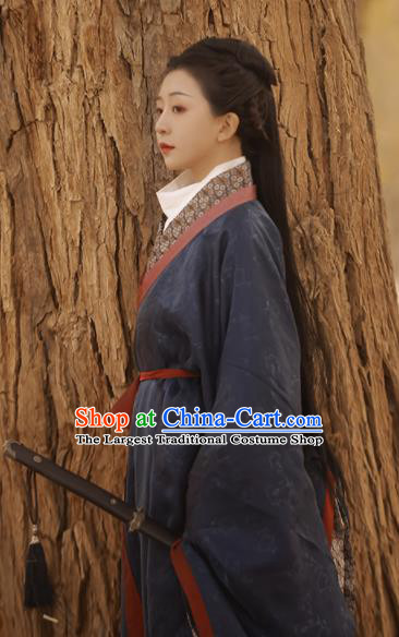 Chinese Han Dynasty Women Historical Costumes Traditional Black Straight Front Robe Hanfu Clothing Ancient Palace Lady Garments