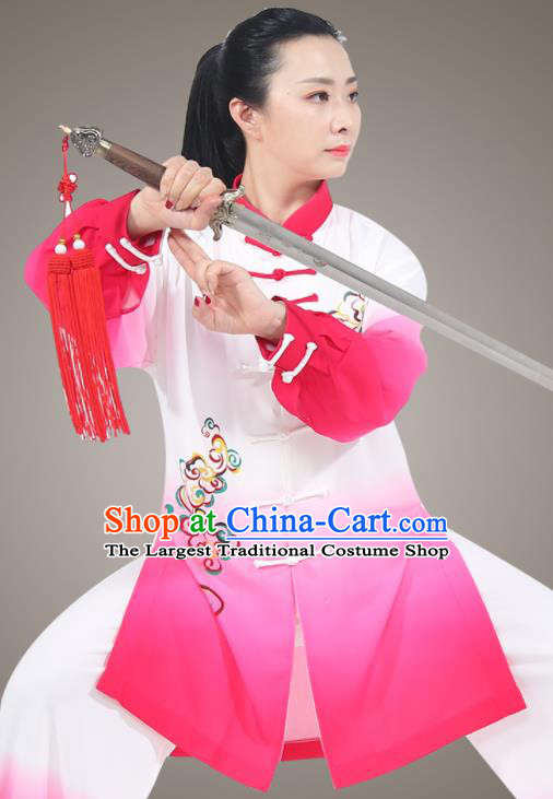 Chinese Tai Chi Printing Clouds Megenta Outfit Traditional Kung Fu Costumes Top Tai Ji Training Uniform Martial Arts Competition Clothing