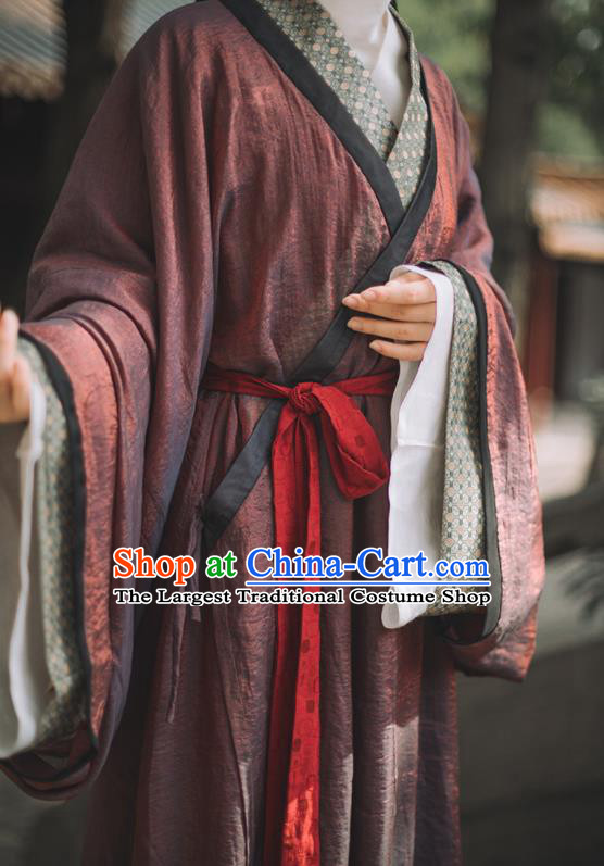 Chinese Traditional Hanfu Yarn Garment Straight Front Robe Clothing Ancient Palace Lady Dress Garments Han Dynasty Princess Historical Costumes