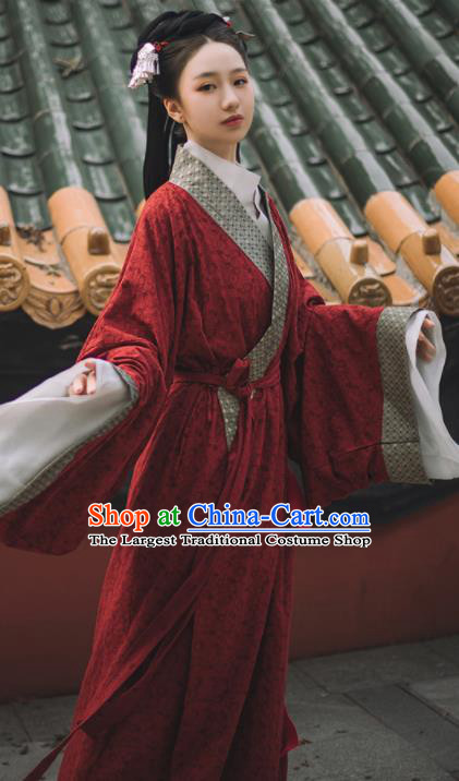 Chinese Traditional Hanfu Yarn Garment Straight Front Robe Clothing Ancient Palace Lady Dress Garments Han Dynasty Princess Historical Costumes