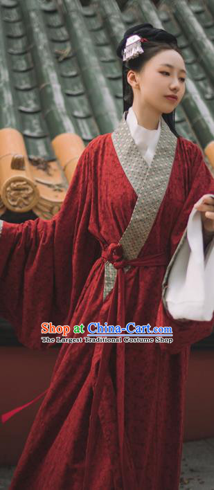 Chinese Traditional Hanfu Yarn Garment Straight Front Robe Clothing Ancient Palace Lady Dress Garments Han Dynasty Princess Historical Costumes