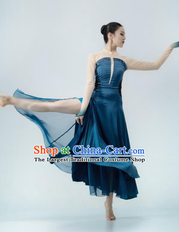 Chinese Women Group Dance Deep Blue Dress Modern Dance Clothing Stage Performance Costume