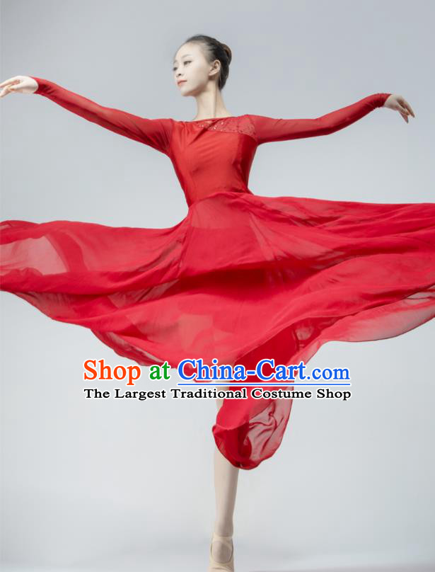 Chinese Stage Performance Costume Women Group Dance Red Dress Modern Dance Clothing