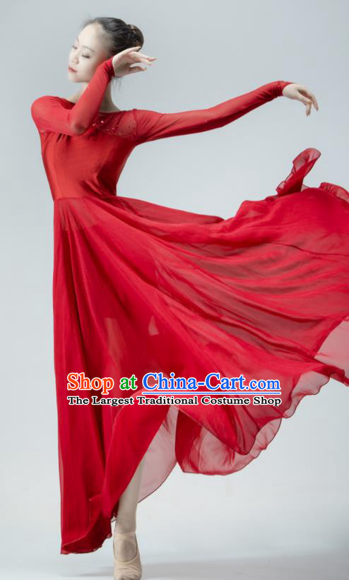 Chinese Stage Performance Costume Women Group Dance Red Dress Modern Dance Clothing