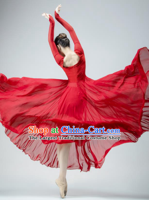 Chinese Stage Performance Costume Women Group Dance Red Dress Modern Dance Clothing