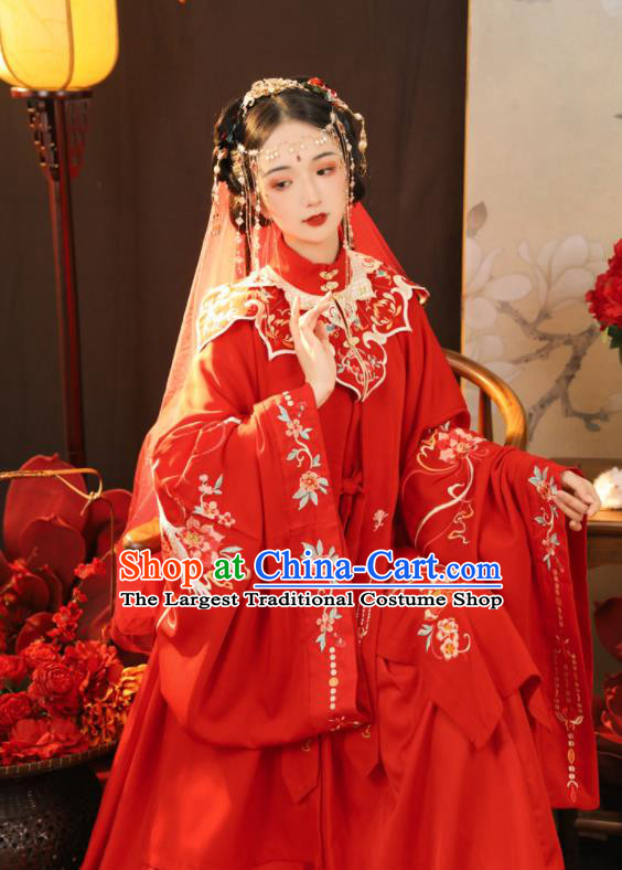 China Ancient Royal Princess Garment Costumes Traditional Red Hanfu Dress Ming Dynasty Wedding Clothing