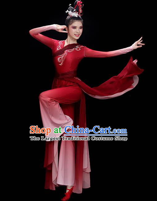China Classical Dance Clothing Fan Dance Red Outfit Umbrella Dance Costumes Stage Performance Garments