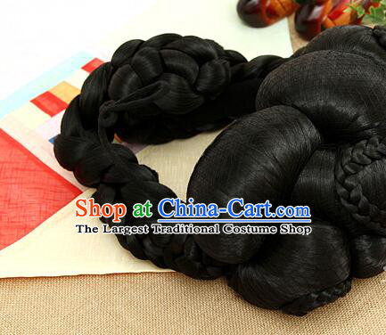 Korean Handmade Hanbok Black Hair Piece Court Women Headdress Traditional Queen Braid Wig
