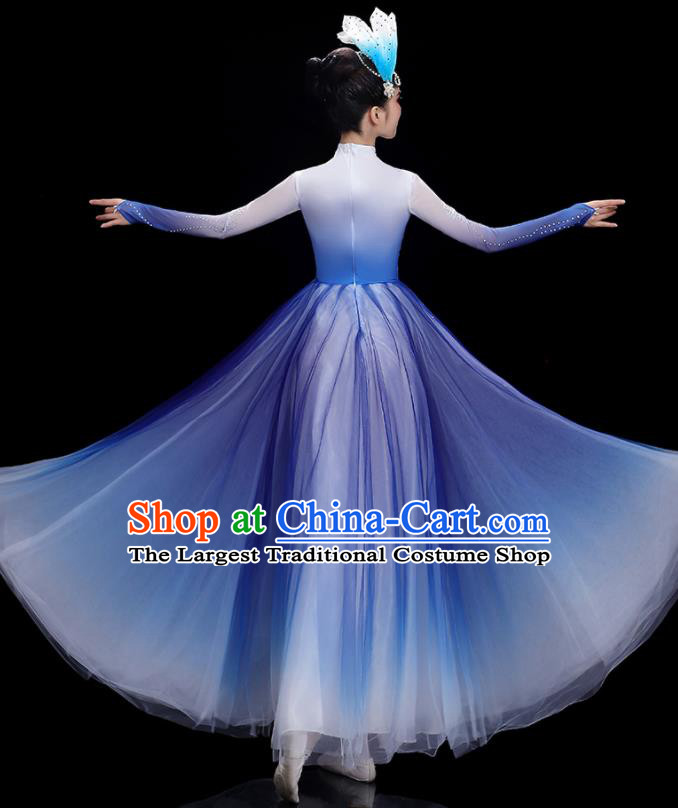 China Chorus Group Clothing Modern Dance Royal Blue Dress Opening Dance Costume Stage Performance Garments