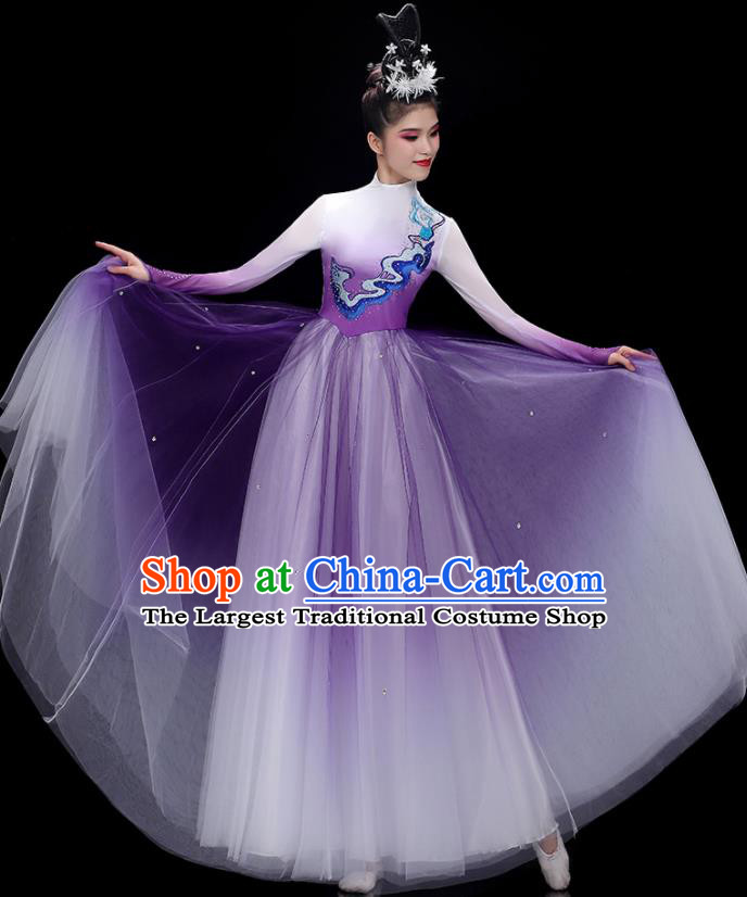 China Opening Dance Costume Stage Performance Garments Chorus Group Clothing Modern Dance Purple Dress