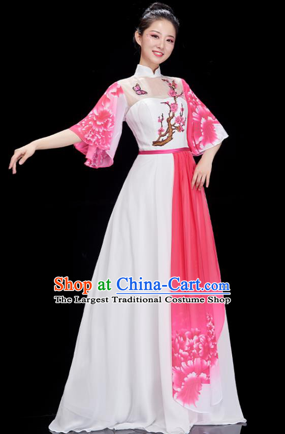 China Umbrella Dance Costume Chorus Performance Garment Peony Dance Clothing Classical Dance Pink Dress