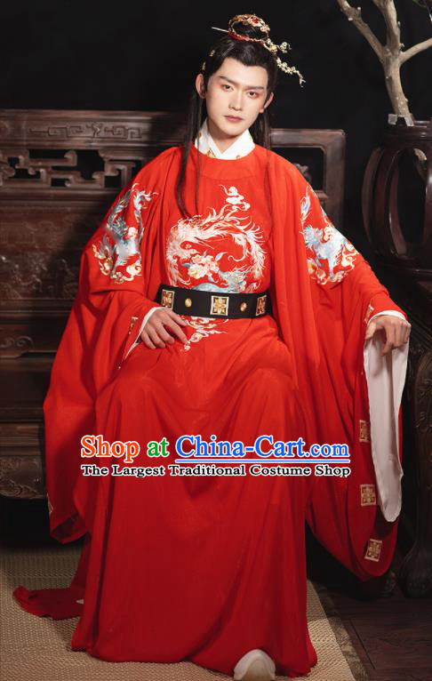 Chinese Ancient Hanfu Wedding Clothing Traditional Groom Red Robe Song Dynasty Scholar Garment Costumes