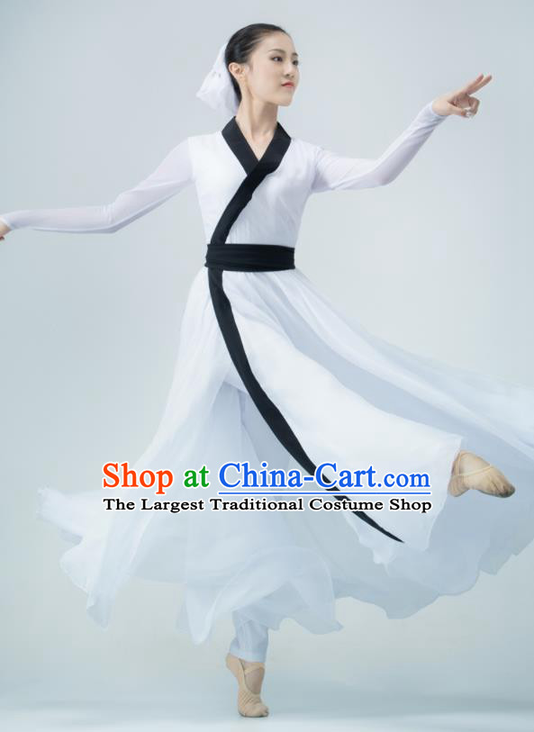 Chinese Swordsman Dance White Dress Dance Competition Clothing Classical Dance Costume