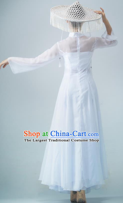 Chinese Women Group Garments Classical Dance Clothing Xun Shan Xing Performance Costume Ballet Dance White Dress