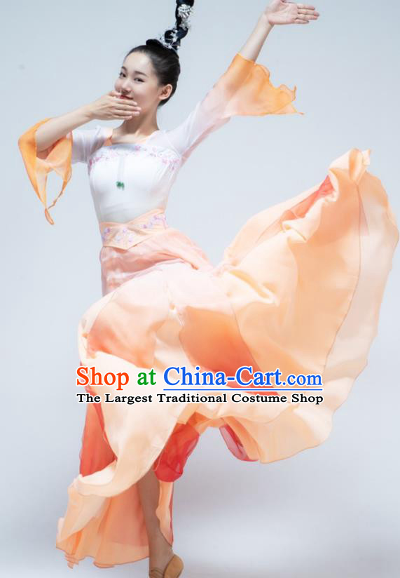 Chinese Stage Performance Costume Women Group Dance Orange Dress Han Tang Dance Garment Classical Dance Clothing