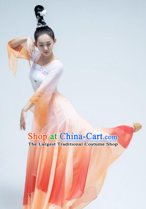 Chinese Stage Performance Costume Women Group Dance Orange Dress Han Tang Dance Garment Classical Dance Clothing