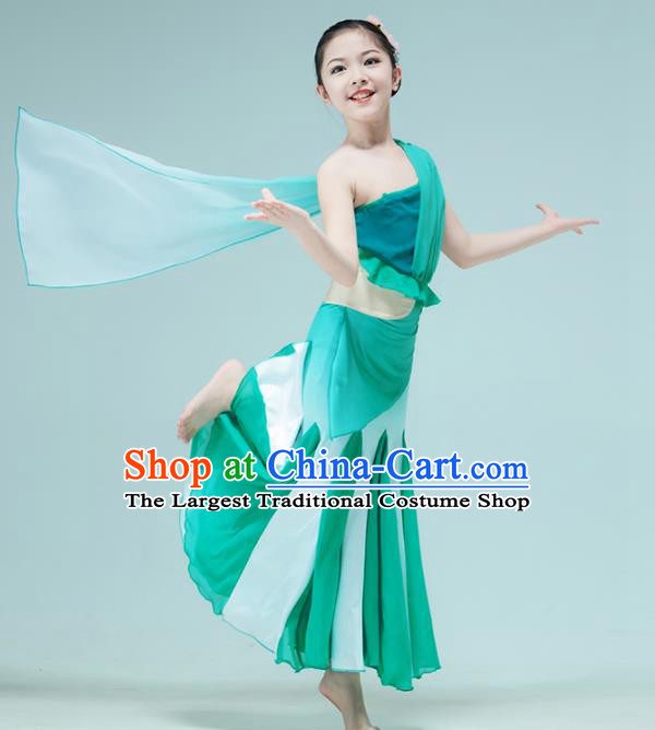 Chinese Children Peacock Dance Green Dress Dai Nationality Dance Garment Classical Dance Clothing Stage Performance Costume