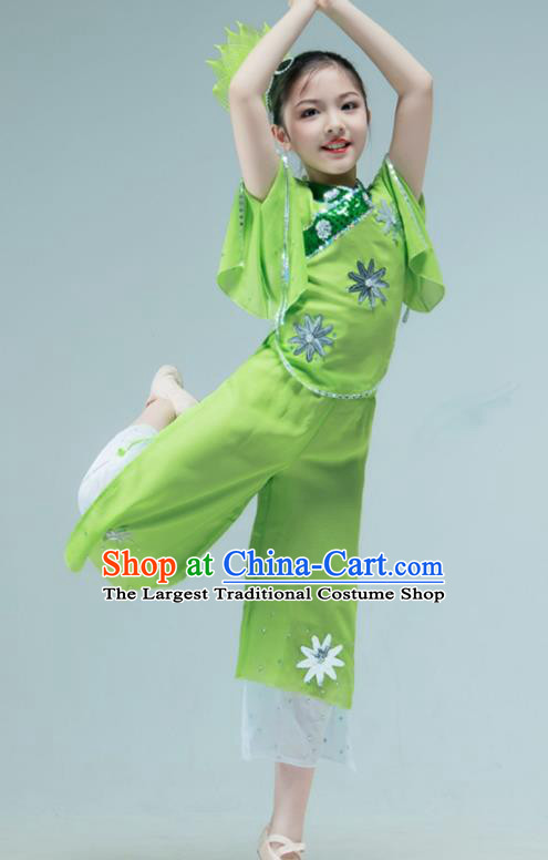 Chinese Folk Dance Clothing Stage Performance Costume Children Yangko Dance Green Outfit Fan Dance Garment