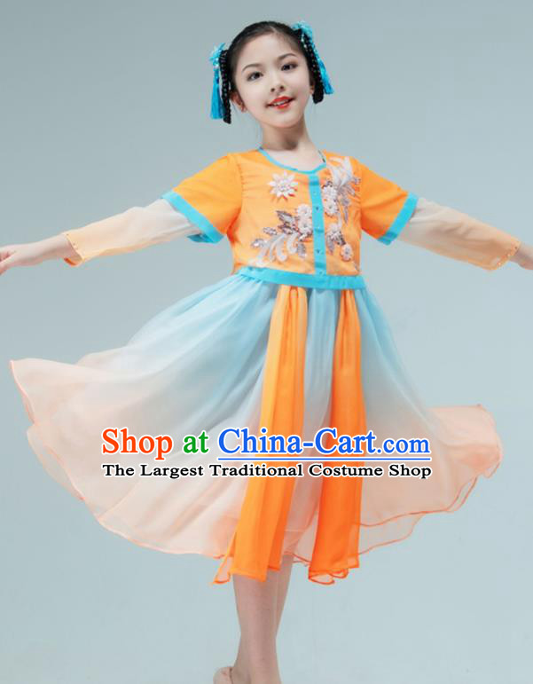 Chinese Stage Performance Costume Hanfu Dance Orange Dress Classical Dance Garment Children Dance Clothing