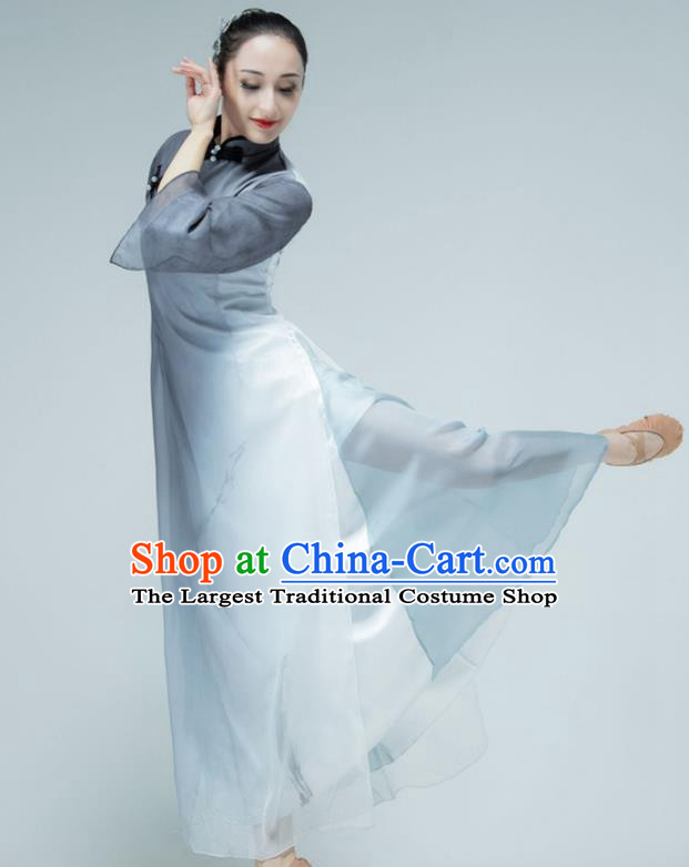 Chinese Ballet Dance Clothing Stage Performance Costume Classical Dance Dress Woman Solo Dance Grey Qipao