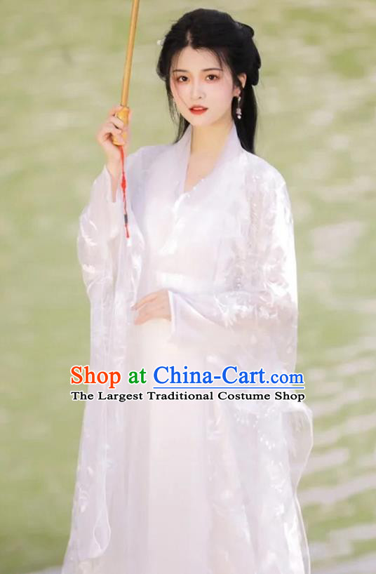 Chinese Ancient Goddess Clothing Traditional Royal Princess White Hanfu Dress Costumes