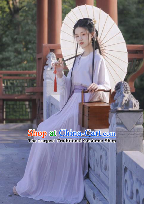 Chinese Southern and Northern Dynasties Clothing Ancient Princess Garment Costumes Traditional Lilac Hanfu Dress