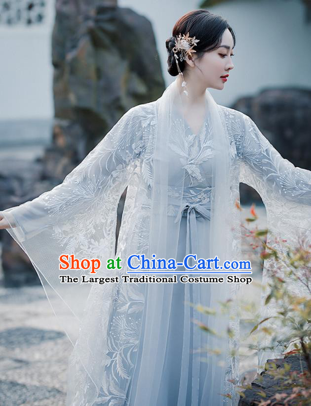 Chinese Traditional Blue Hanfu Dress Jin Dynasty Princess Clothing Ancient Goddess Costumes