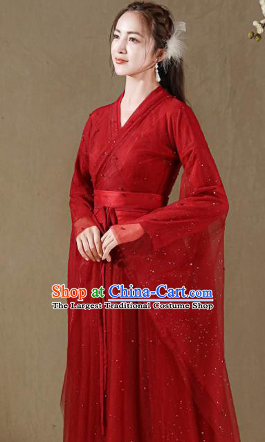 Chinese Ancient Goddess Costumes Traditional Red Hanfu Dress Jin Dynasty Princess Clothing