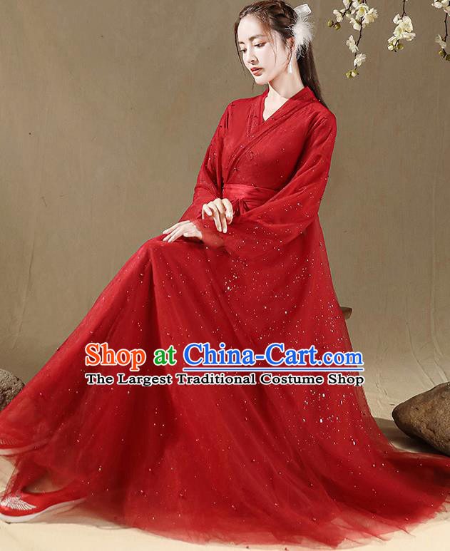 Chinese Ancient Goddess Costumes Traditional Red Hanfu Dress Jin Dynasty Princess Clothing