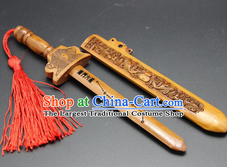 Handmade Peach Wood Sword Traditional Taoism  Dipper Star Dagger Feng Shui Furnishing Articles