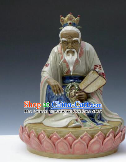 inches Chinese Ceramic Tai Shang Lao Jun Statue Handmade Shi Wan Porcelain Craft