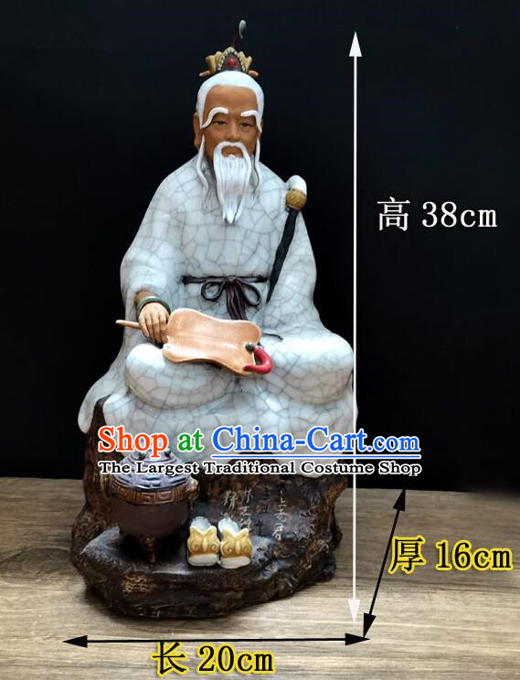 Handmade Shi Wan Porcelain Lord Lao Zi Arts  inches Tai Shang Lao Jun Statue Chinese Ice Crack Ceramic Craft