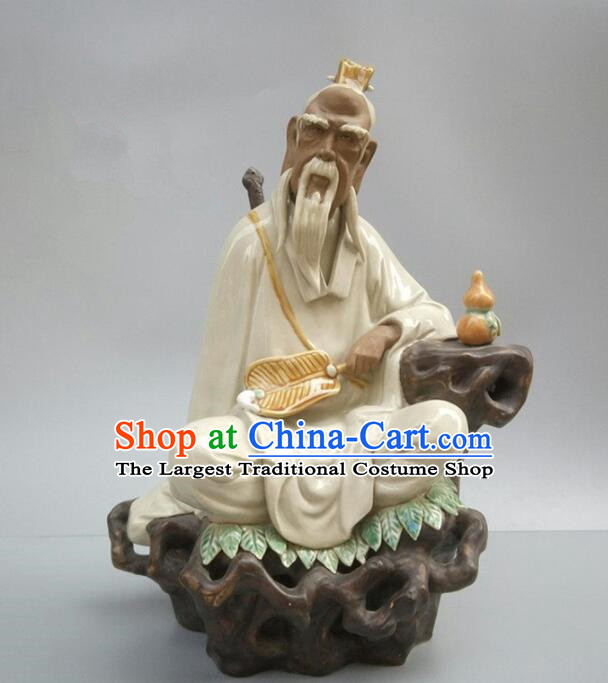 Handmade Chinese Ceramic Craft  Shi Wan Porcelain Lord Lao Zi Arts  inches Tai Shang Lao Jun Statue