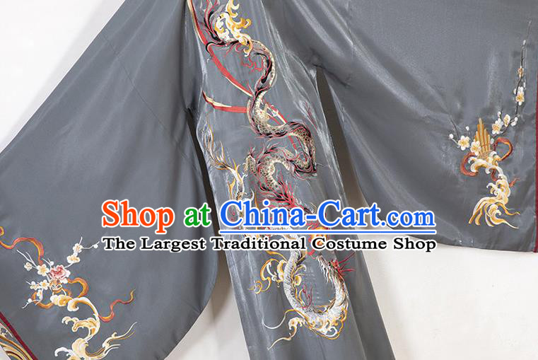Jin Dynasty Young Childe Garment Costumes Chinese Ancient Prince Clothing Embroidered Hanfu Grey Outfits Complete Set