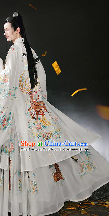 Chinese Ancient Royal Prince Clothing Embroidered White Hanfu Jin Dynasty Noble Childe Garment Costumes