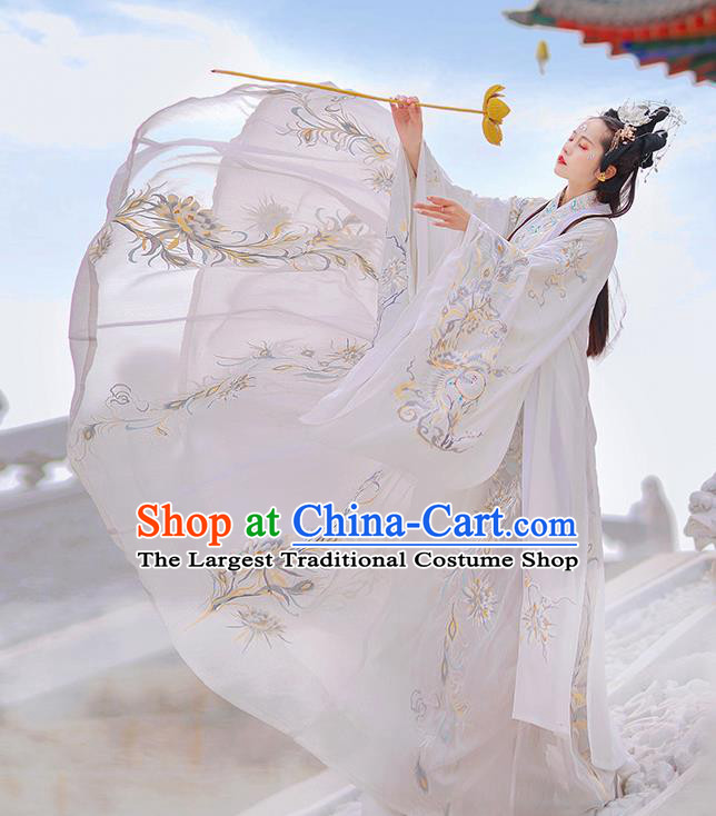Chinese Embroidered White Hanfu Dresses Jin Dynasty Noble Lady Garment Costumes Ancient Royal Princess Clothing