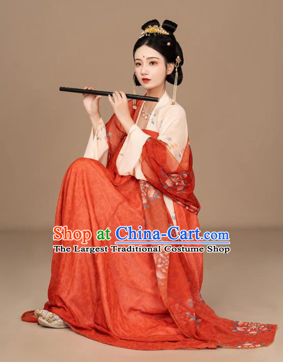 Chinese Tang Dynasty Princess Clothing Ancient Palace Lady Orange Hanfu Dress Traditional Historical Costumes
