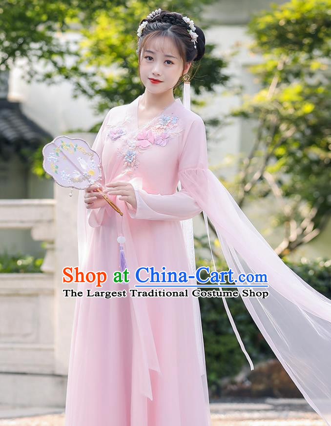 Chinese Ancient Fairy Pink Dress Clothing Traditional Garment Costume