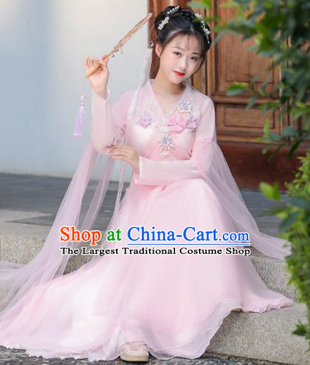 Chinese Ancient Fairy Pink Dress Clothing Traditional Garment Costume