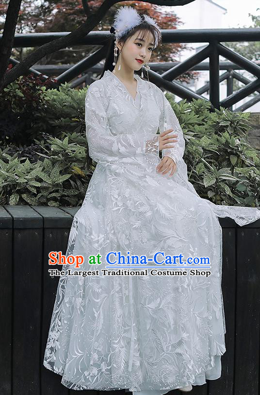 Chinese Traditional Costume Ancient Princess White Dress Clothing