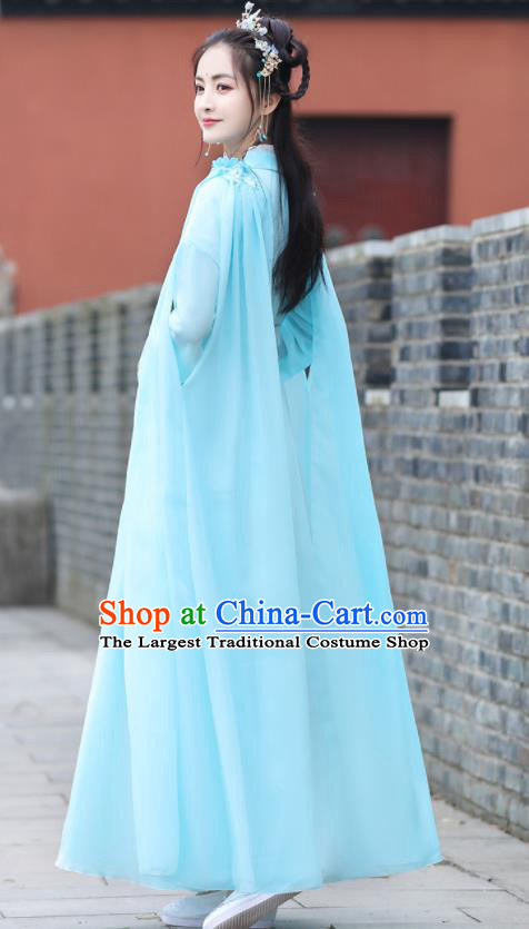 Chinese Ancient Princess Blue Dress Clothing Traditional Costume Drama Fairy Garment