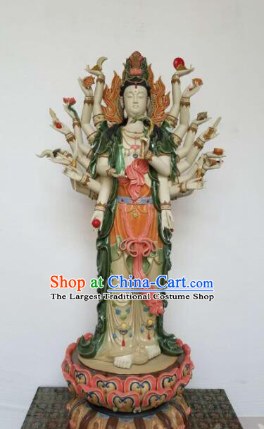 Handmade 46 inches Thousands Hands Guanyin Statue Arts Chinese Buddha Porcelain Sculpture Shi Wan Guan Yin Ceramic Figurine
