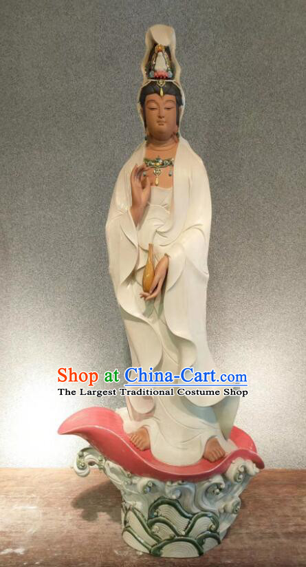 Chinese White Glaze Mother Buddha Porcelain Arts Handmade Shi Wan Guan Yin Ceramic Figurine 38 inches Standing Guanyin Statue