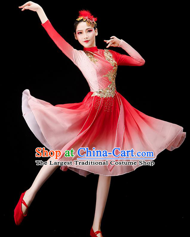 Chinese Modern Dance Clothing Chorus Group Red Dress Women Opening Dance Costume